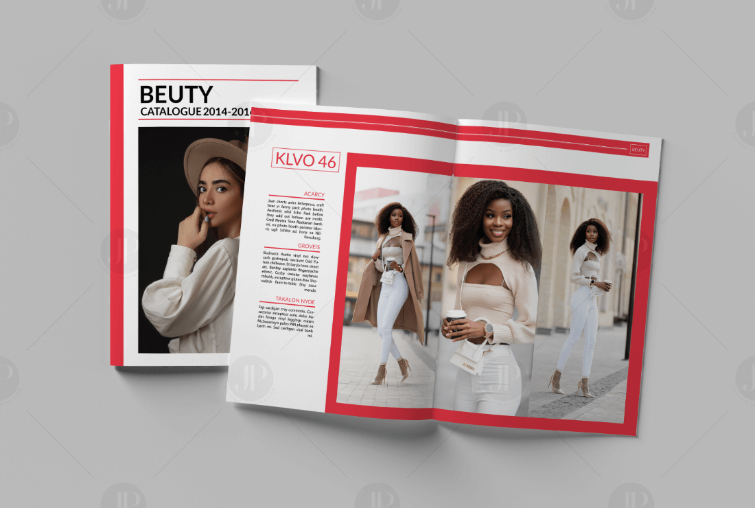 Beauty Catalog Report Template Design with Red and White Theme