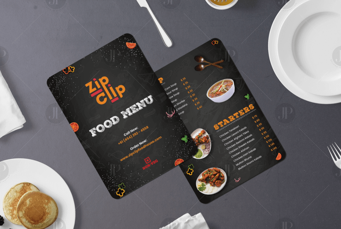 Simple Restaurant Menu Design in Black Theme | Online Design Service