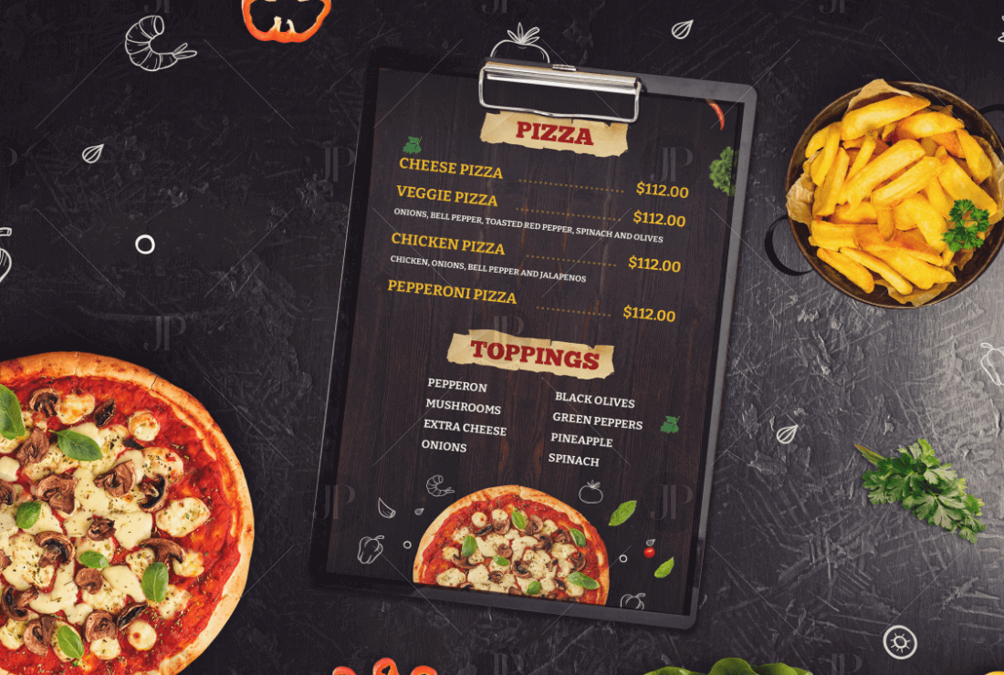 Elegant Pizza Restaurant Menu Design with Abstract Background Theme