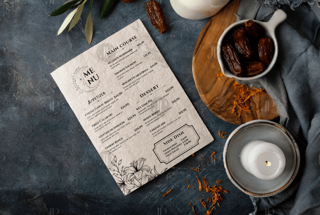 Healthy Eating Restaurant Menu Design Template Mockup