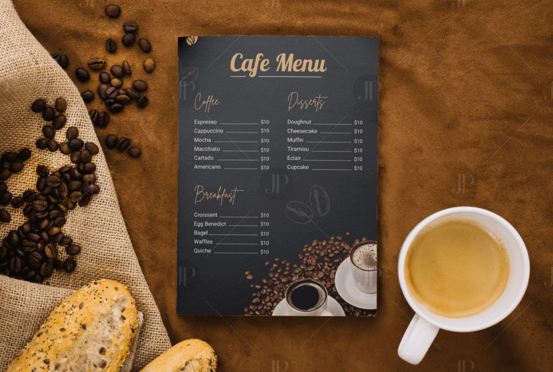 Modern Restaurant Cafe Menu Mockup Template with Abstract Background