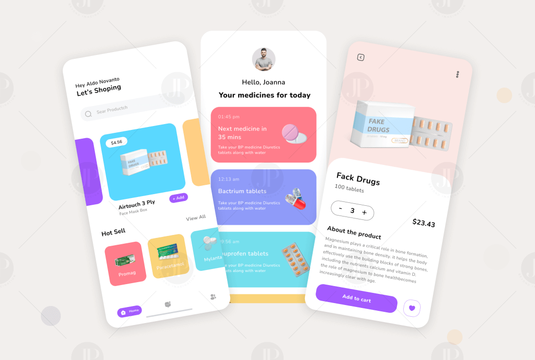 Drugs and Medicine Mobile Application UI & UX Design Mockup