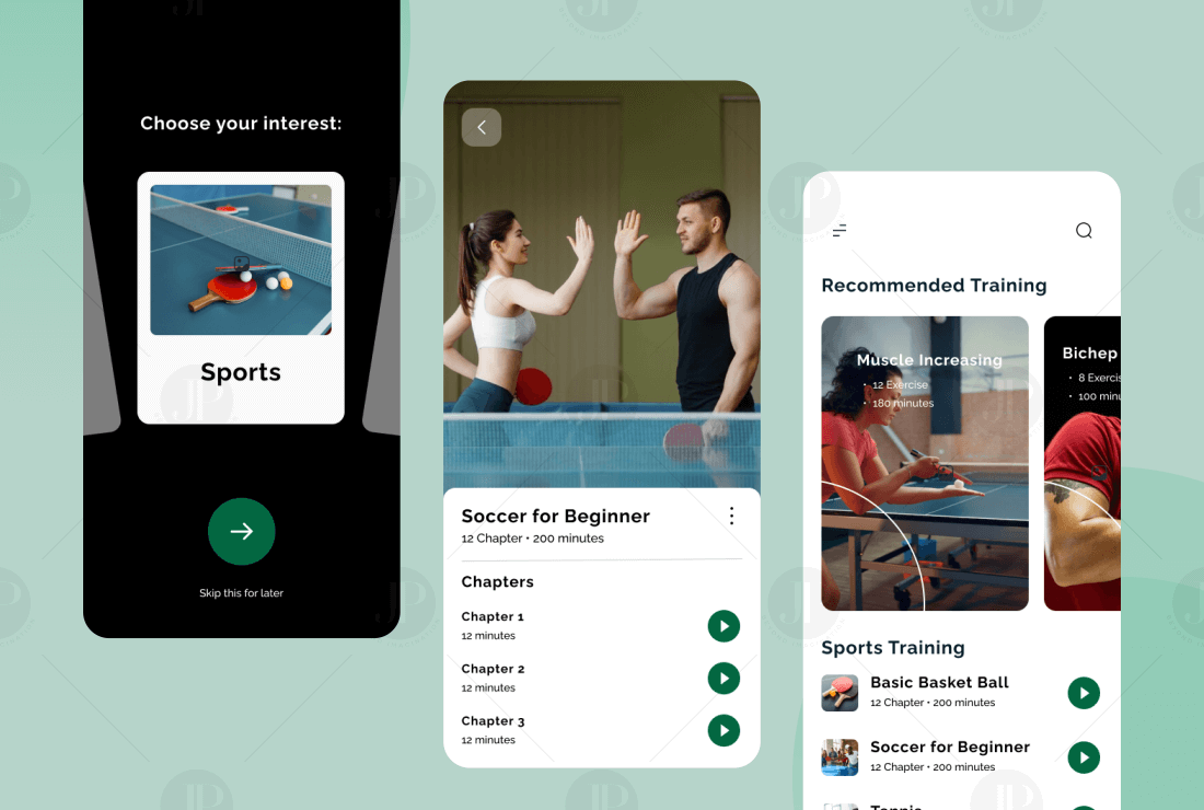 Sports Training Mobile Application UI Design Mockup