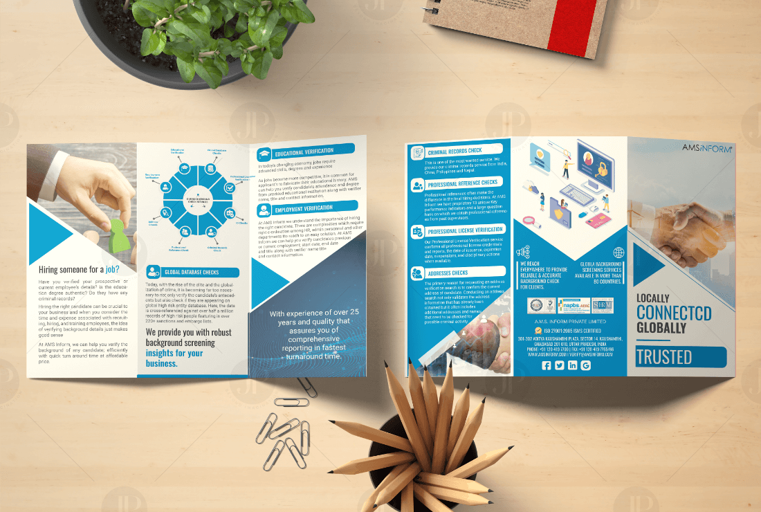 Digital Employee Recruitment Company Tri-fold Brochure Design Mockup | Designerjuli